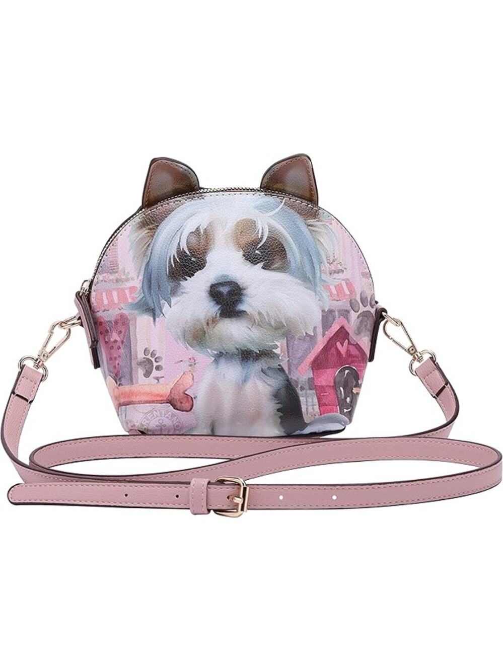 Brentano Vegan Leather Dog Ears Small Dome Crossbody Purse Bag NEW